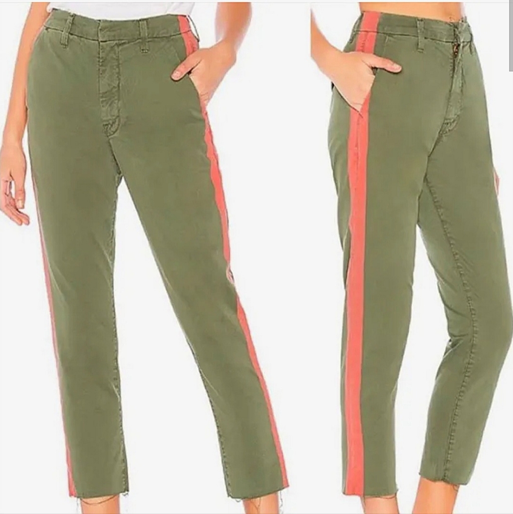 Mother The Shaker Prep Fray Ankle Pants Sz 26 Olive Green